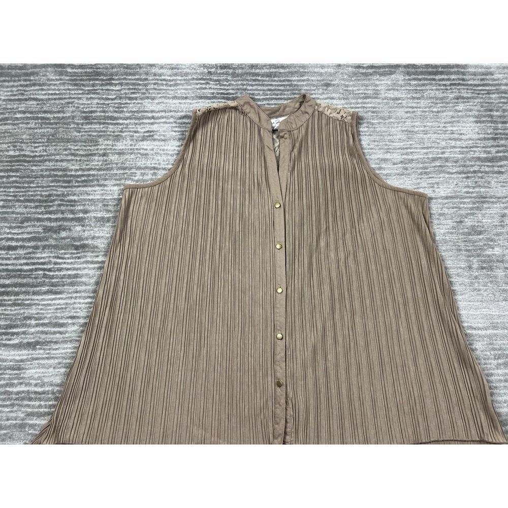 French Laundry Top Womens Large‎ Brown Sleeveless Button Up Lace Polyester - Picture 2 of 10